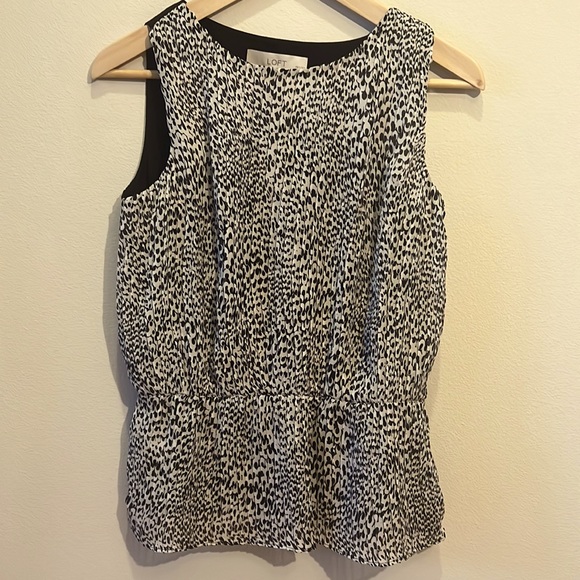 LOFT black n white sleeveless top with elastic waist - Picture 1 of 15